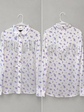 ASOS White Button-Down Shirt with Purple Floral Print